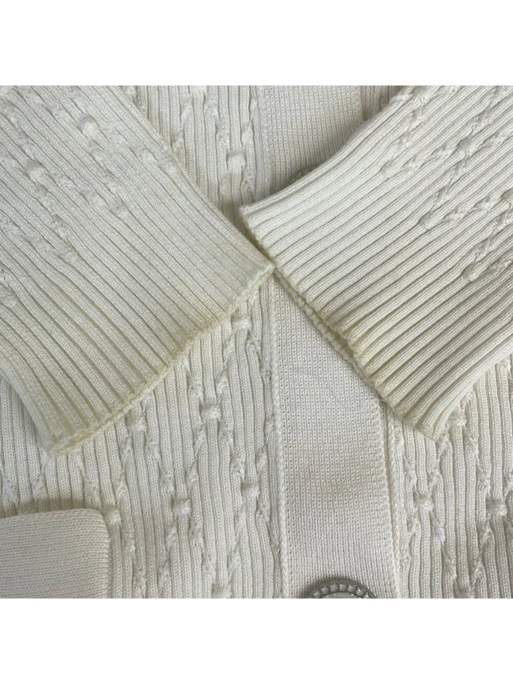 Chanel Cardigan 34 S White Long Sleeve CC Logo Tag One Side Resewn